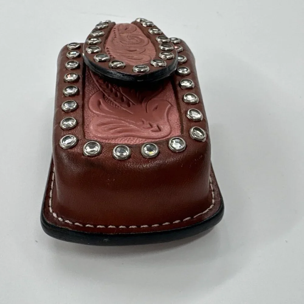 Hilason Hand Tooled Leather Bling Pink Western Cell Phone Case with Belt Clip